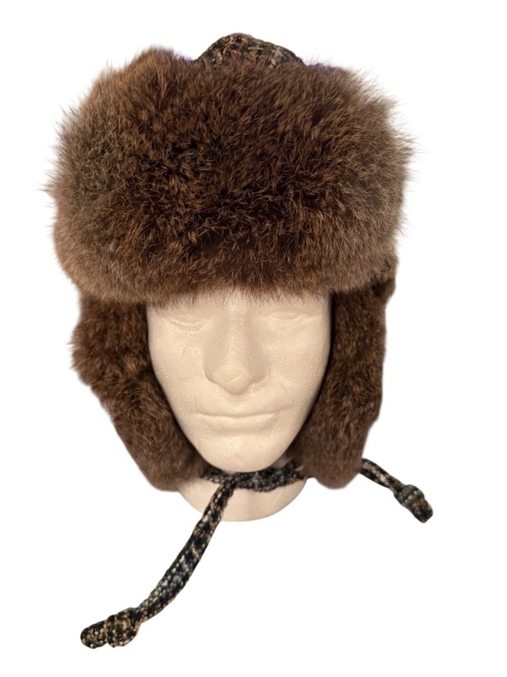 Crown Cap Womens Tweed Rabbit Fur Trapper Hat Size Medium Vintage Winter Casual